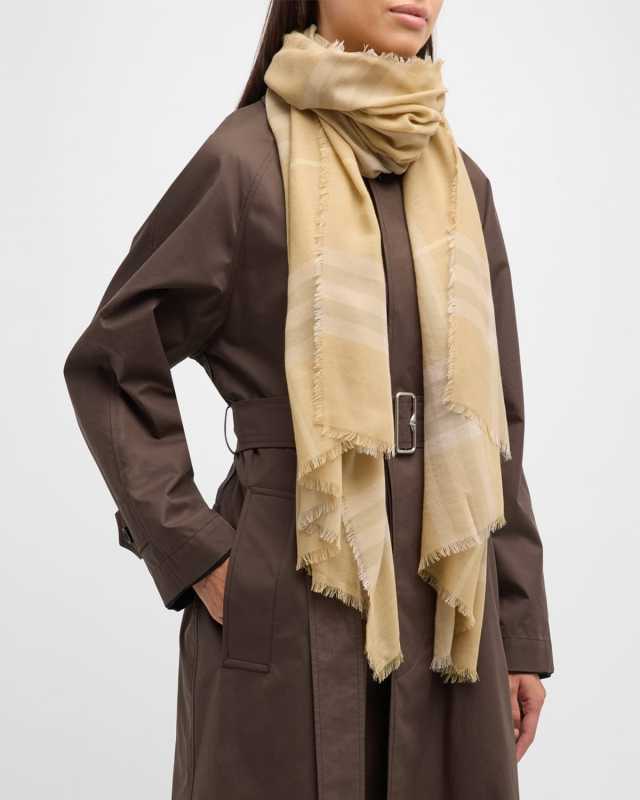Yellow Lightweight Check Wool Scarf