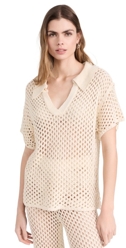 MINKPINK Balmy Crochet Knit Top Cream