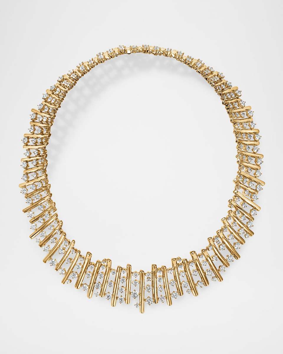 18K Yellow Gold Barre Multi Row Choker with Diamonds