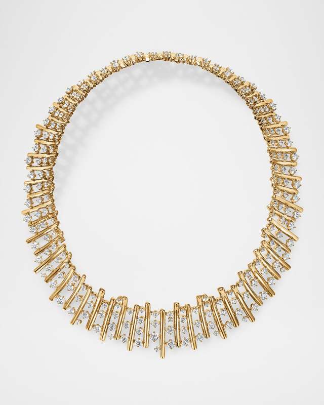 18K Yellow Gold Barre Multi Row Choker with Diamonds