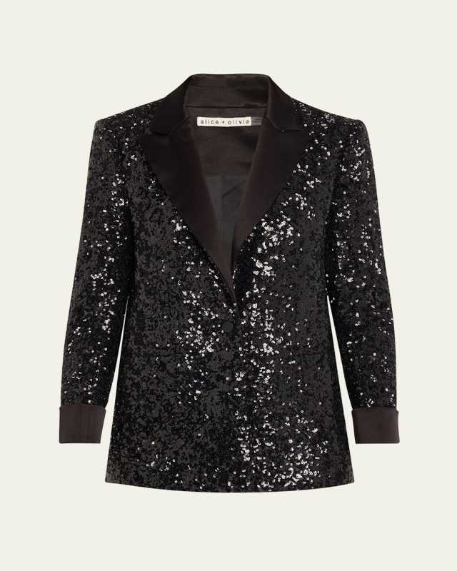 Justin Sequined Combo Rolled-Cuff Blazer