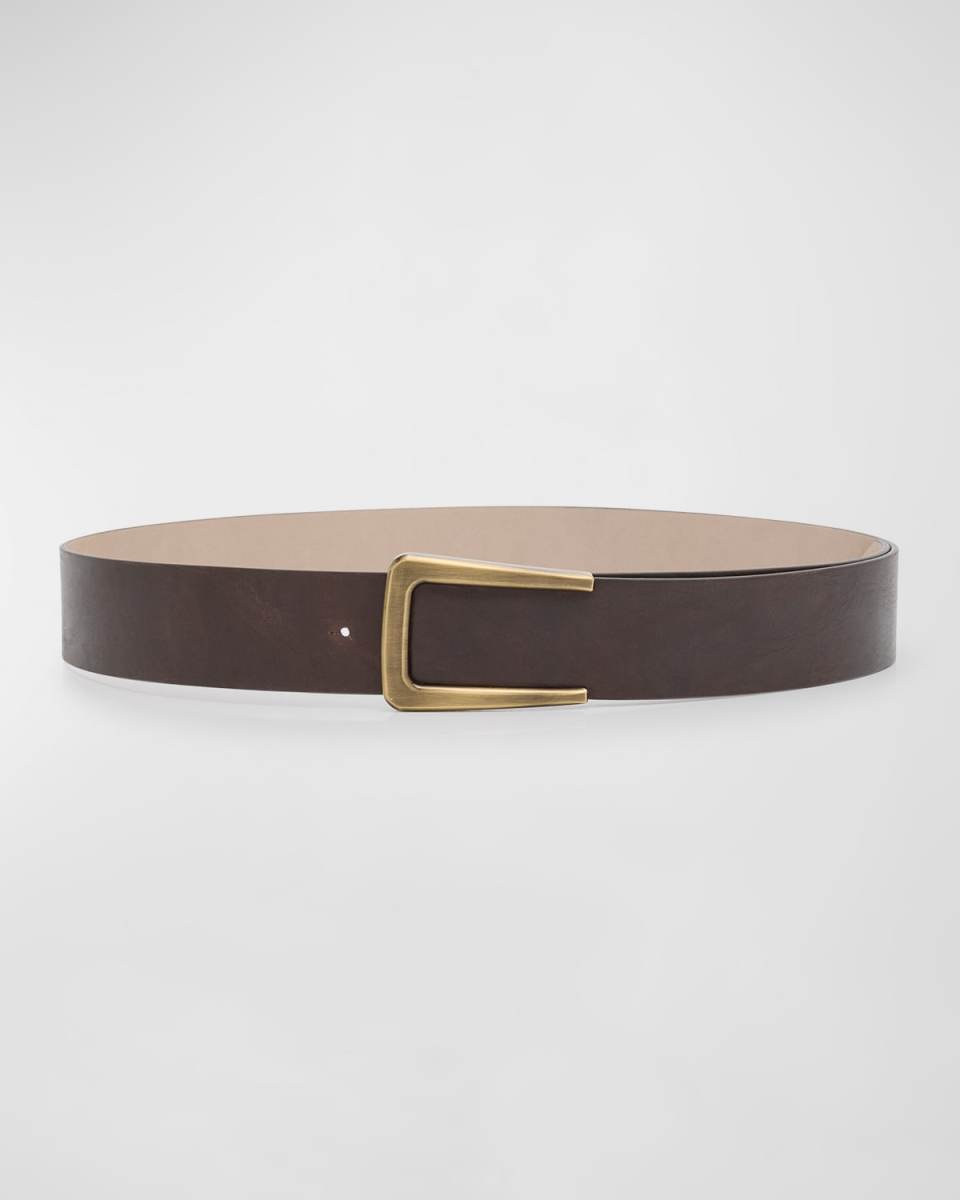 Logo Frame Vintage Effect Leather Belt
