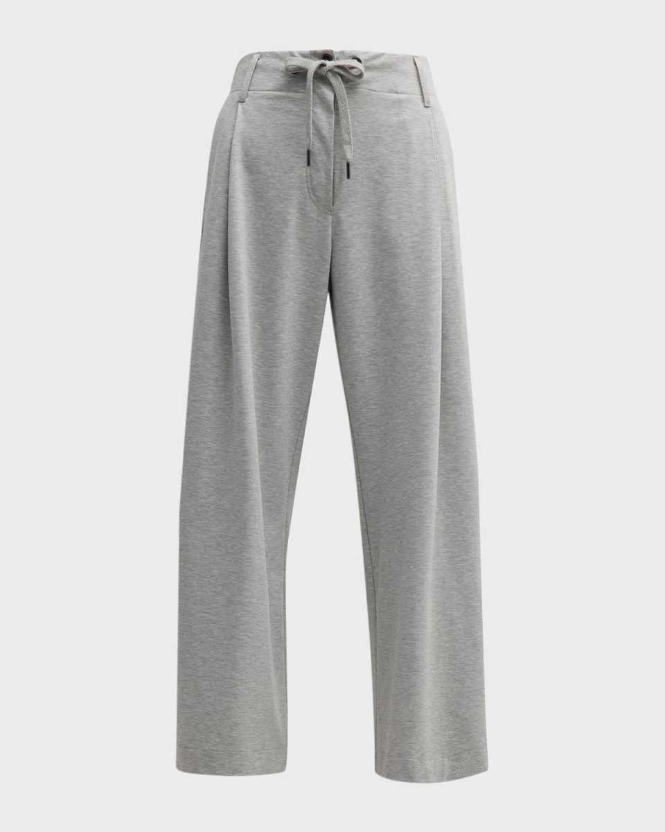 Pleated Wide-Leg Ankle Cotton Felpa Spa Pants