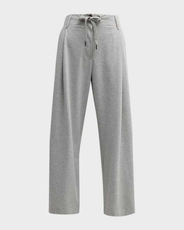 Pleated Wide-Leg Ankle Cotton Felpa Spa Pants