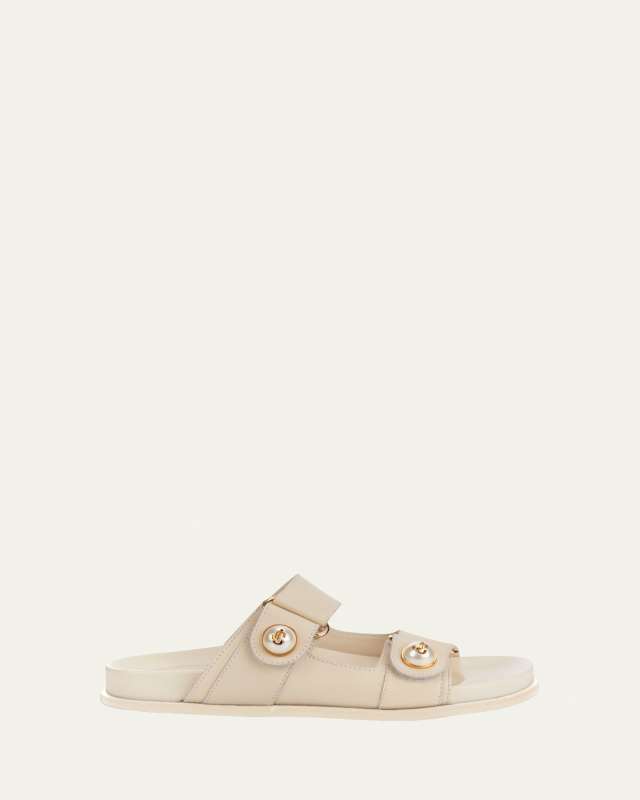 Fayence Pearly-Button Slide Sandals