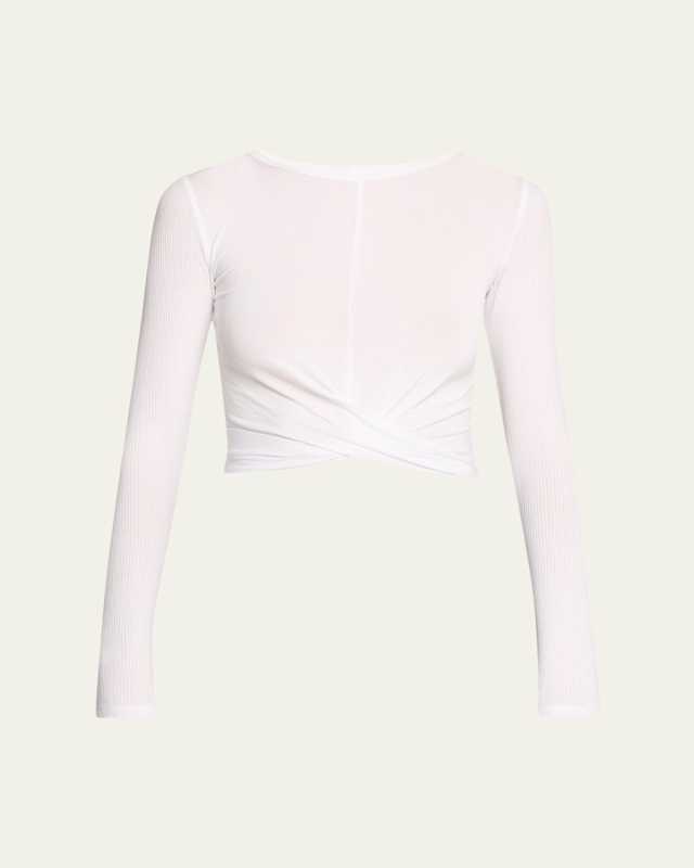 Cross-Front Long-Sleeve Crop Top