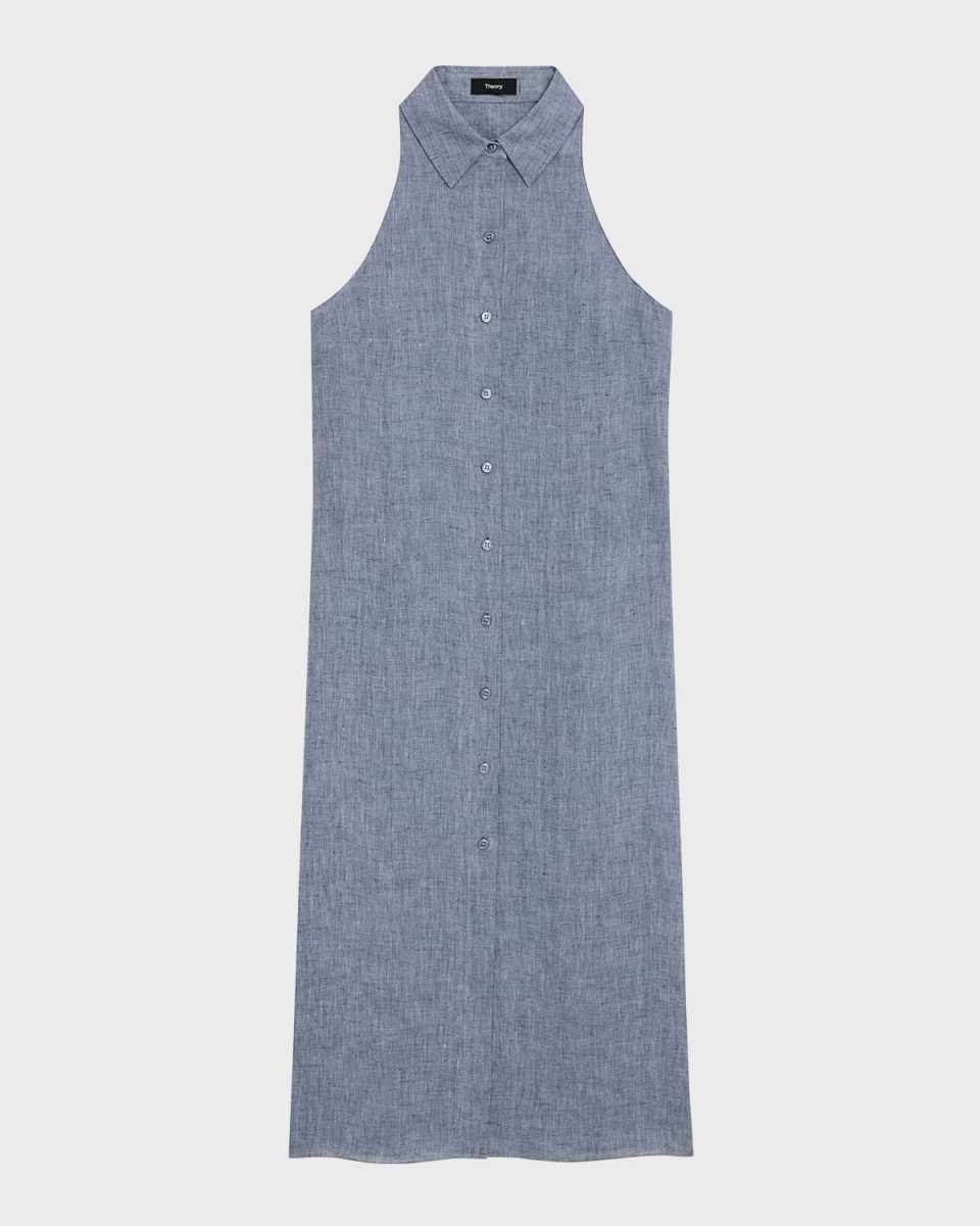 Halter-Neck Draped Hemp Shirtdress