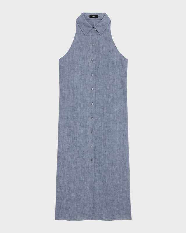 Halter-Neck Draped Hemp Shirtdress