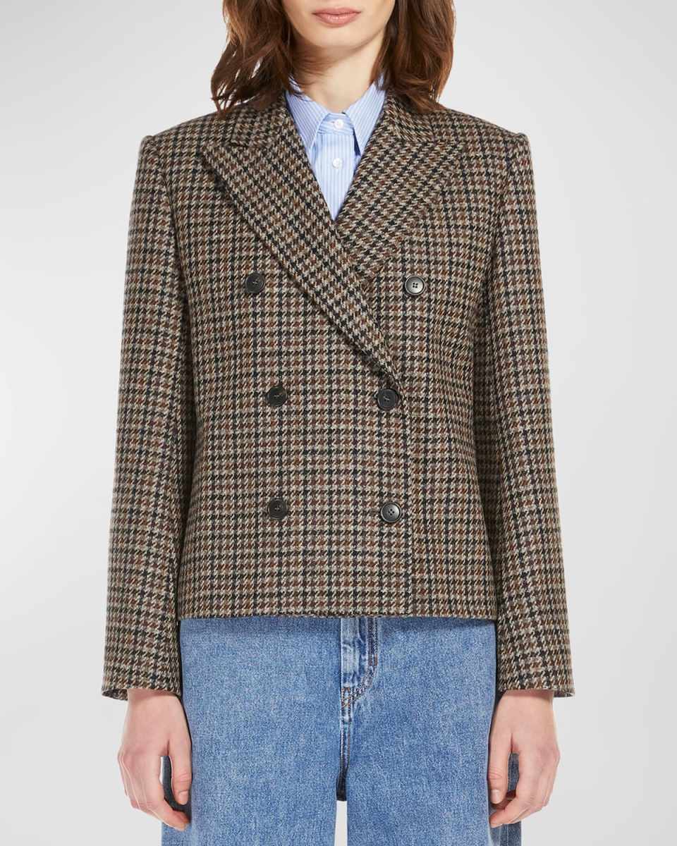 Nausica Double-Breasted Houndstooth Jacket
