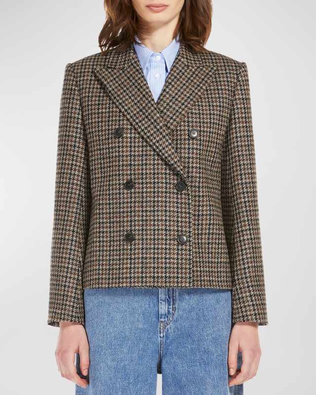 Nausica Double-Breasted Houndstooth Jacket