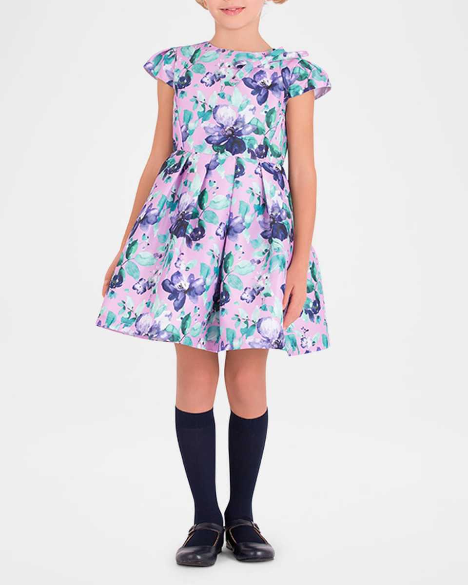 Girl's Aquarela Floral-Print Pleated Dress, Size 3T-12