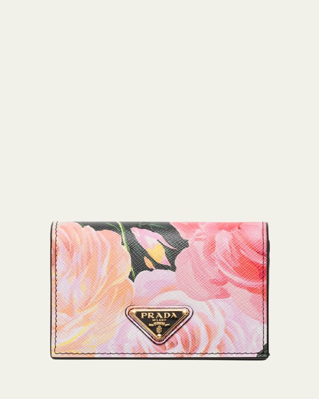 Floral Flap Leather Compact Wallet