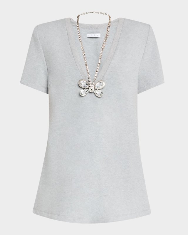 Crystal Butterfly V-Neck Mini T-Shirt Dress