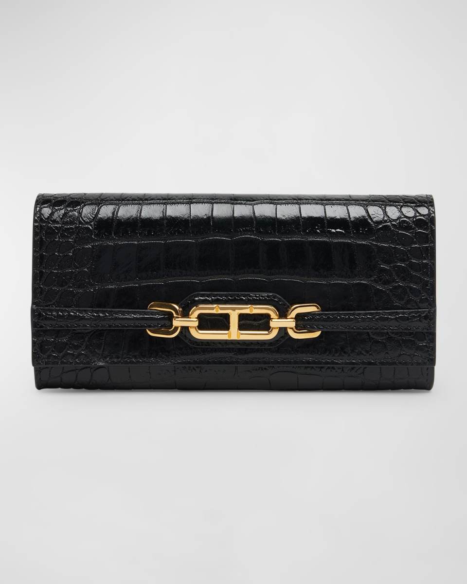 Continental Wallet in Shiny Croc-Embossed Leather