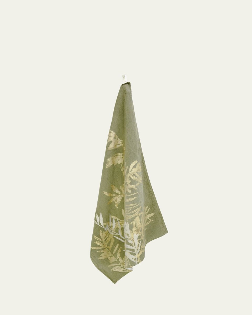 Leccino on Green Painted Linen Tea Towel