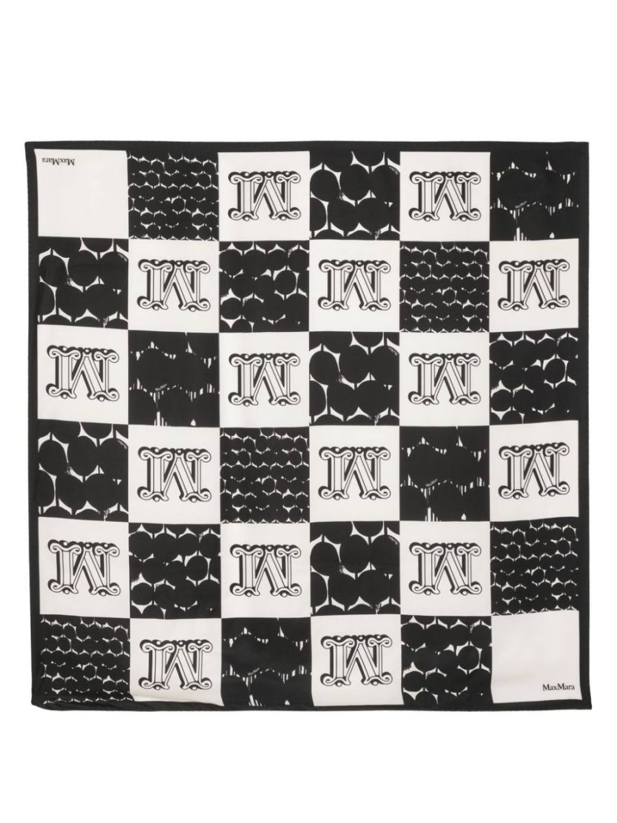 checkerboard-print silk scarf