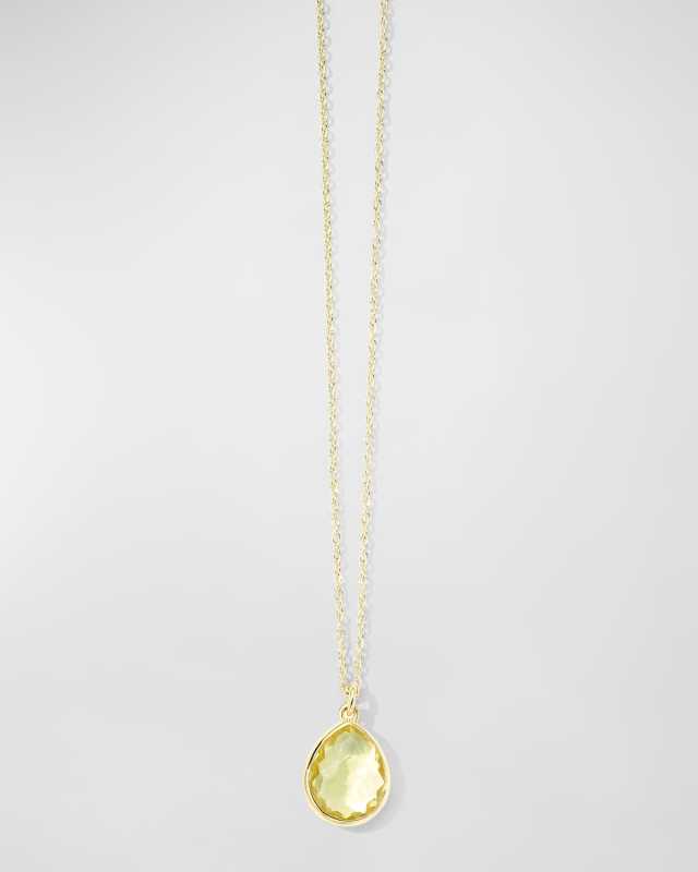 18K Gold Rock Candy Teardrop Pendant in Green Gold Citrine