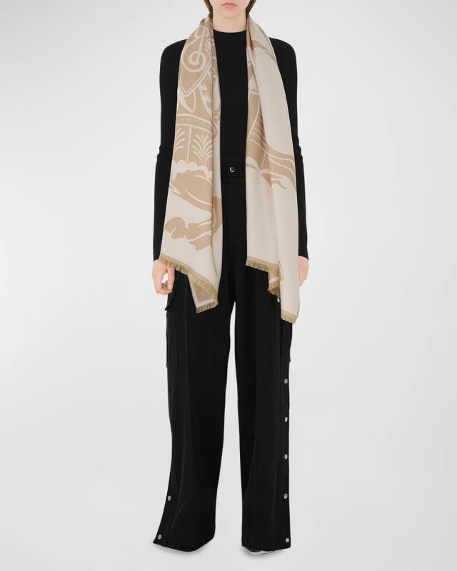 Jacquard Woven Wool & Cotton Scarf