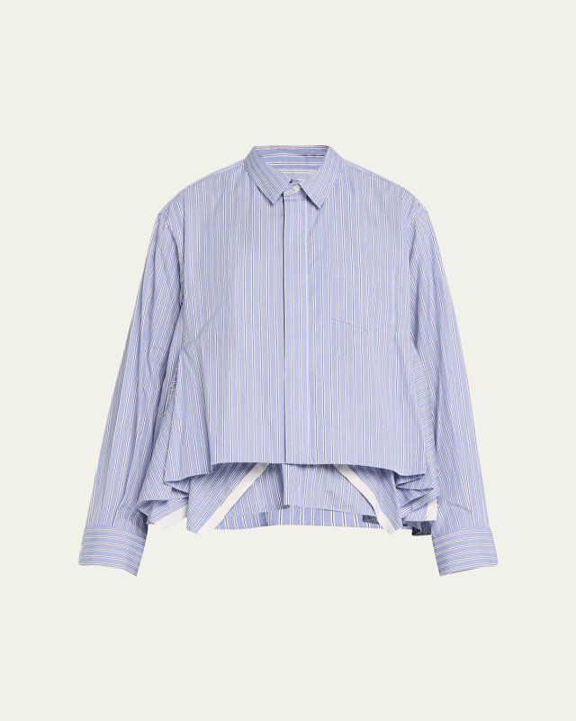 Layered Stripe Button Down Asymmetric Blouse