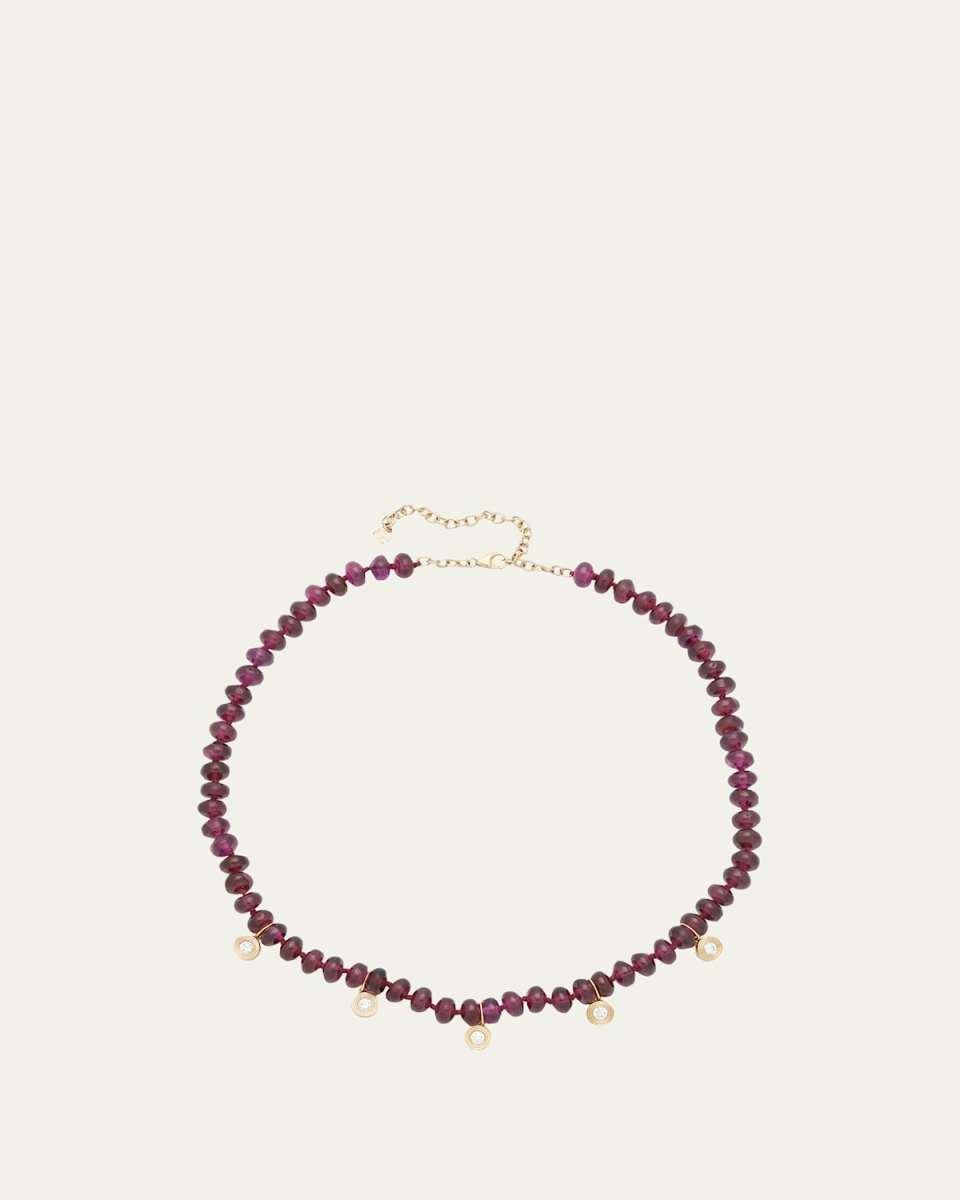 14K Yellow Gold Rhodolite Bezel Necklace with Diamonds