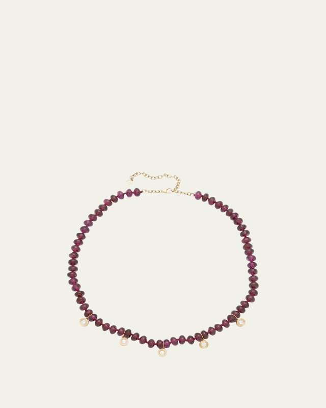 14K Yellow Gold Rhodolite Bezel Necklace with Diamonds