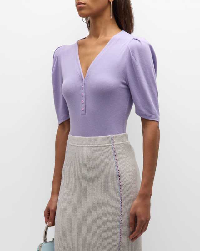 Ruched Short-Sleeve Henley Top