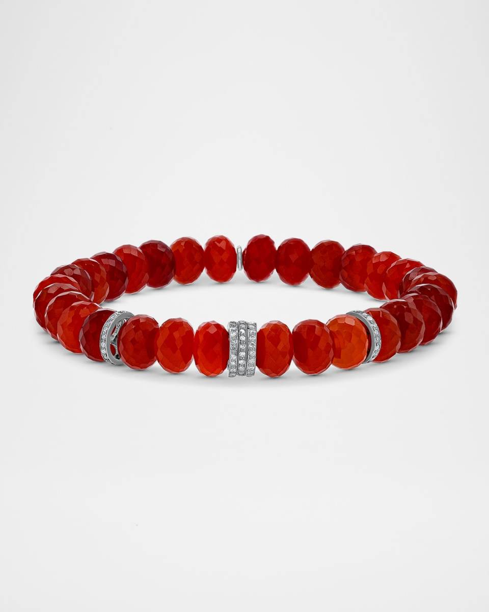 Carnelian 8mm Bead Bracelet with 5 Diamond Rondelles