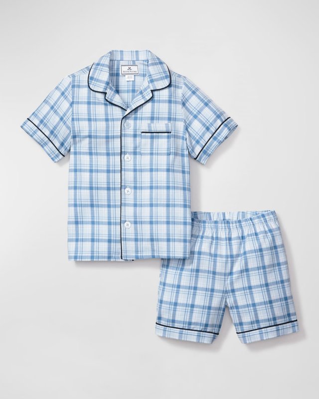 Kid's Seafarer Tartan 2-Piece Short Set, Size 6M-14