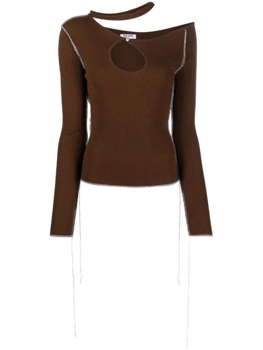 cut-out ribbed-knit top
