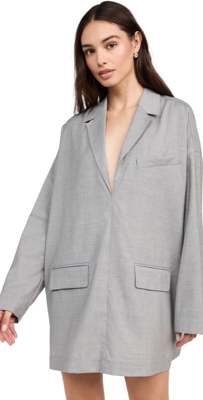 Marissa Webb Elaine Tropical Wool Tunic Blazer Dove Grey