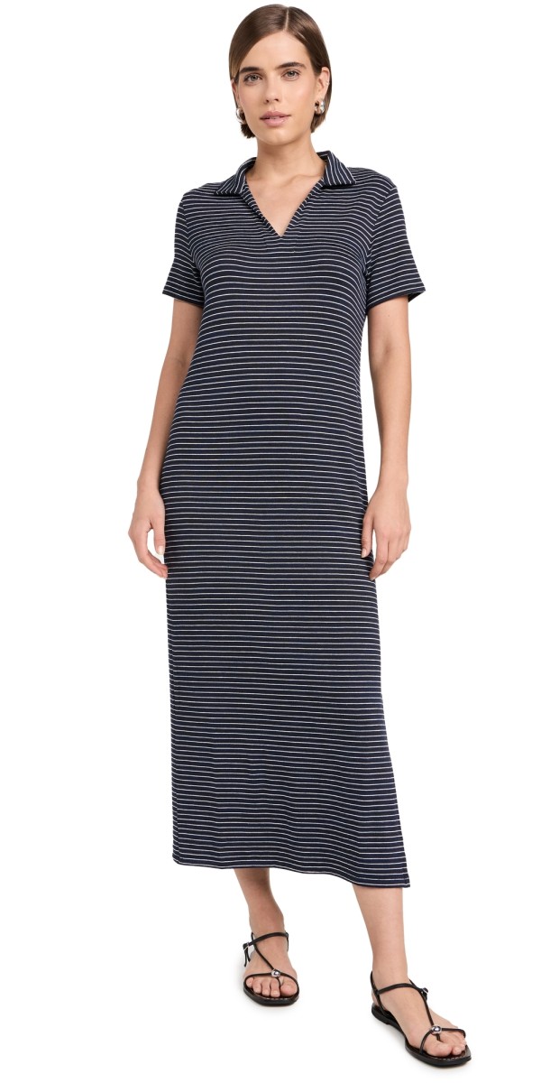 rag & bone The Knit Stripe Midi Polo Dress Nvymulti