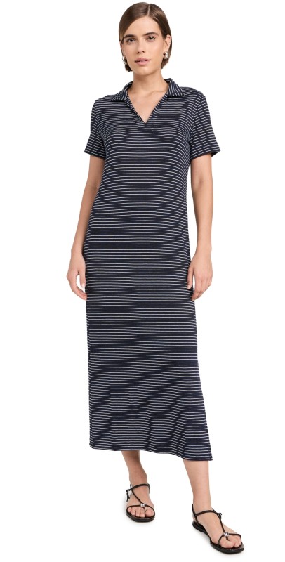 rag & bone The Knit Stripe Midi Polo Dress Nvymulti