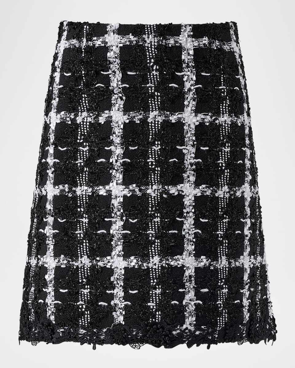 Metallic Check Tweed A-Line Mini Skirt