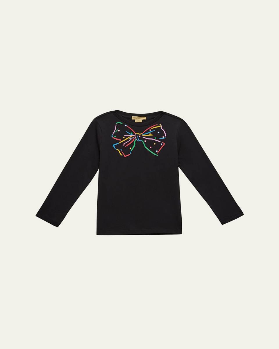 Girl's T-Shirt W/ Multicolor Embellished Bow, Size 4-12