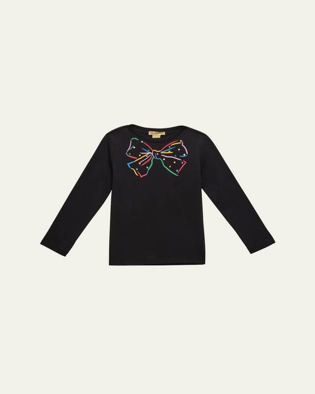Girl's T-Shirt W/ Multicolor Embellished Bow, Size 4-12