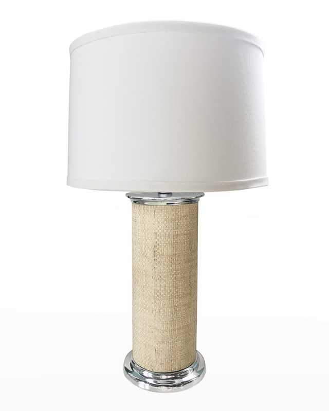 Sand Faux Grasscloth Column Table Lamp