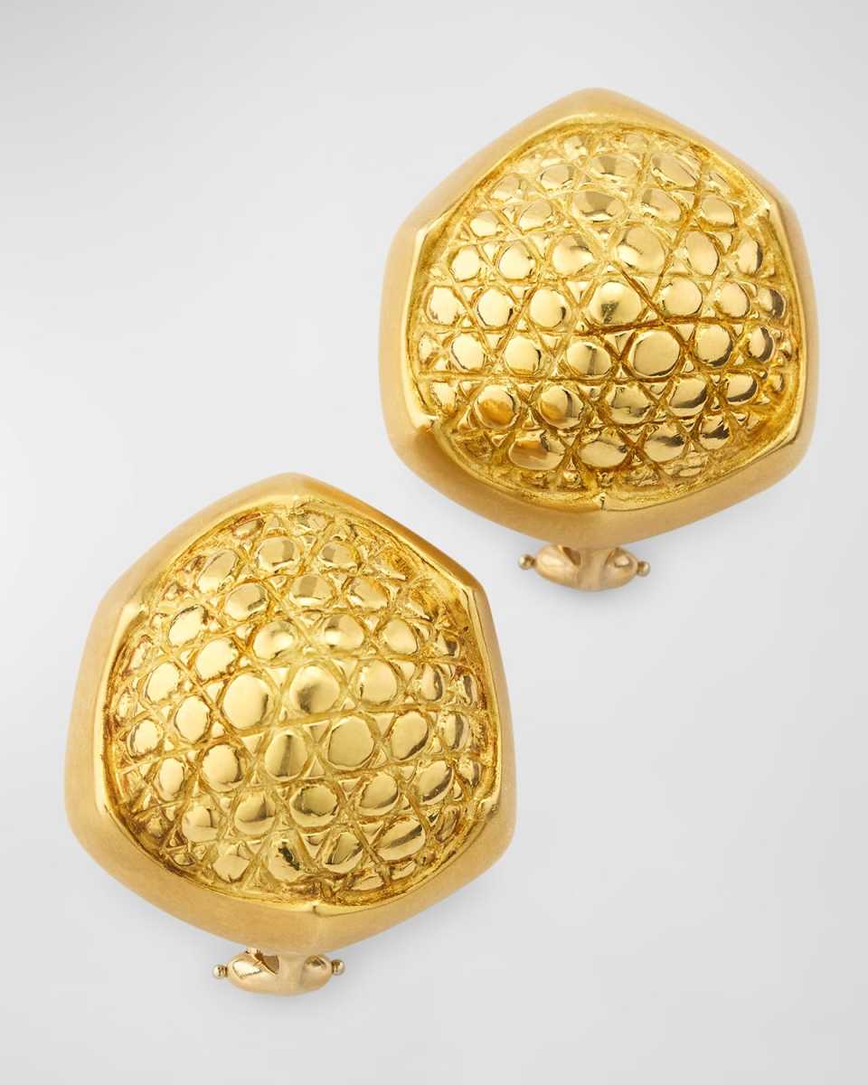 Estate Boregaard 18K Yellow Gold Domed Pebble Finish Earrings