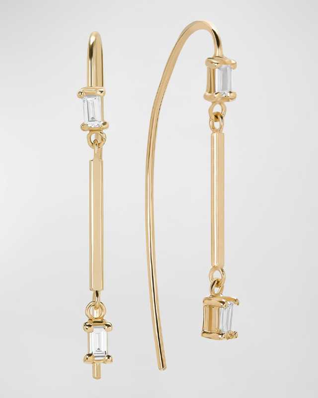 Double Baguette Solo Bar Dangle Hooked On Hoop Earrings