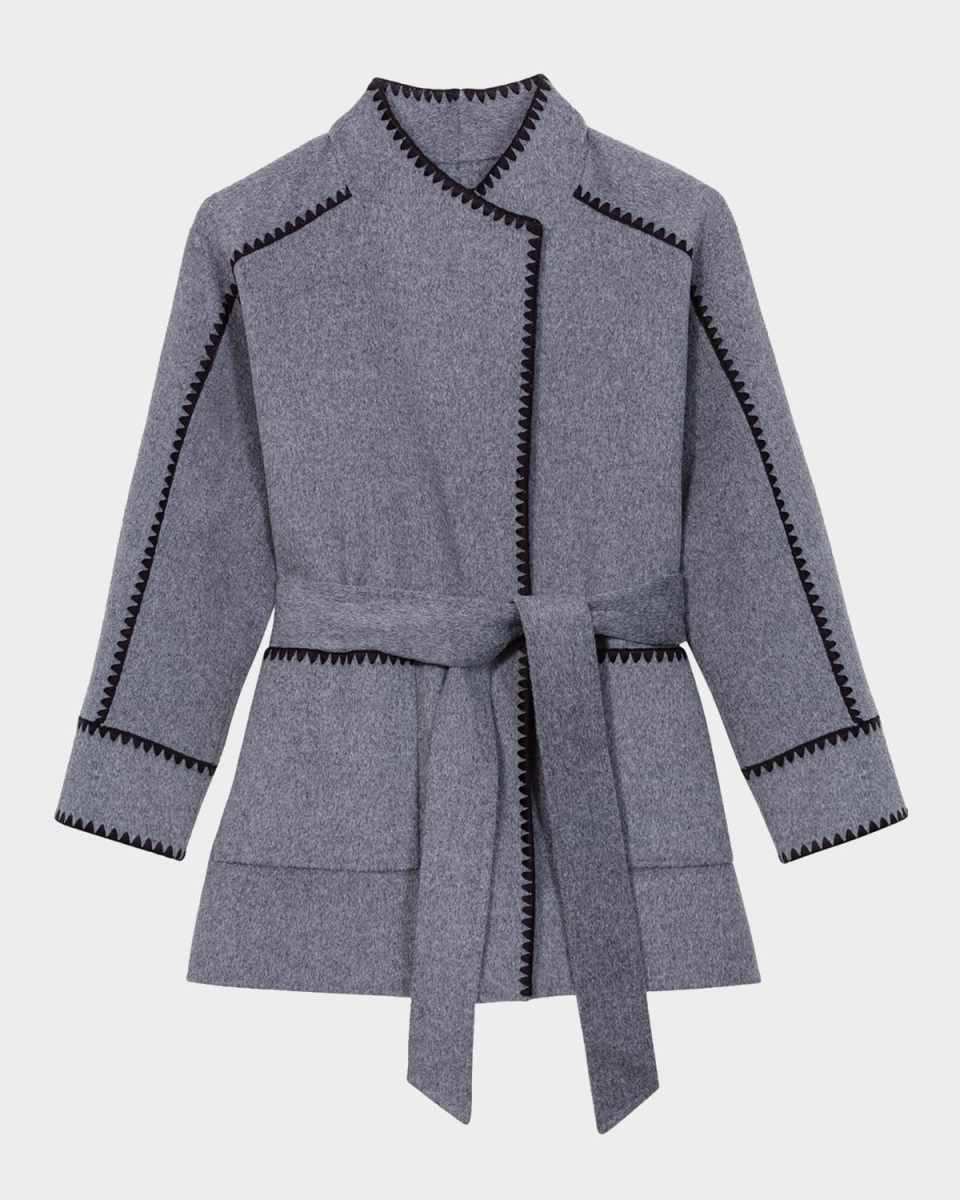 Gicolori Embroidered Wool-Blend Wrap Coat