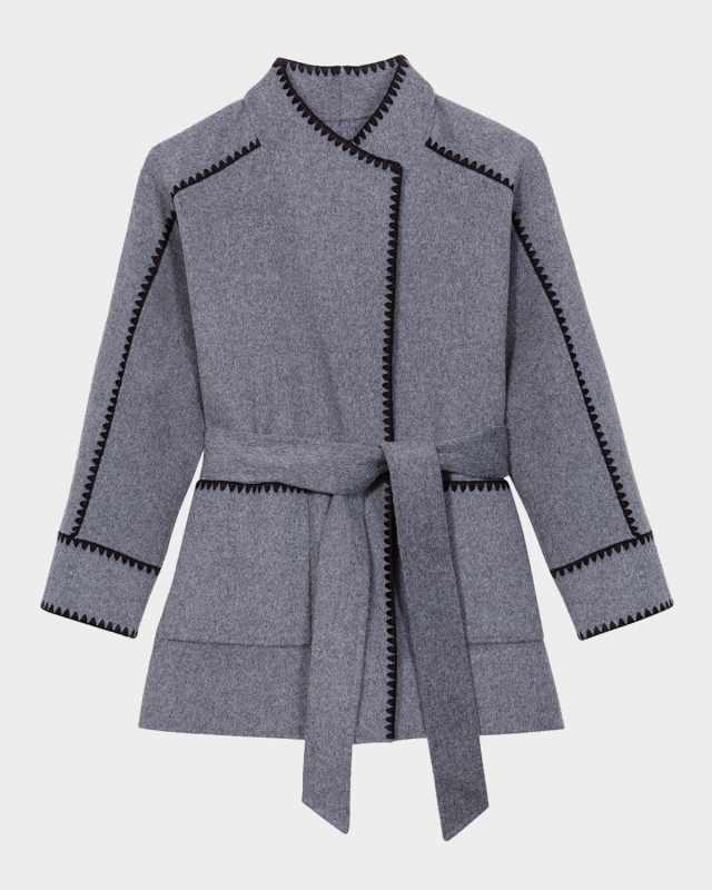 Gicolori Embroidered Wool-Blend Wrap Coat