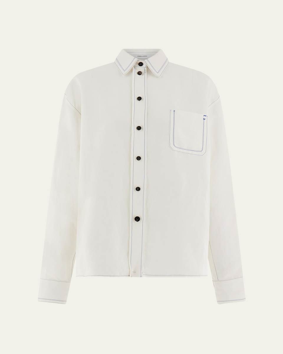 Button-Front Shirt with Contrast Stitching