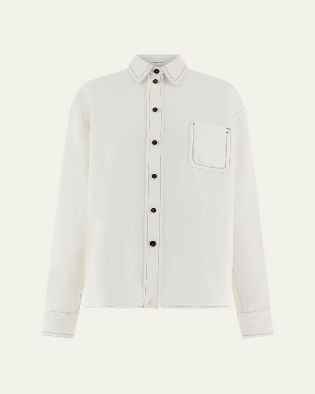 Button-Front Shirt with Contrast Stitching
