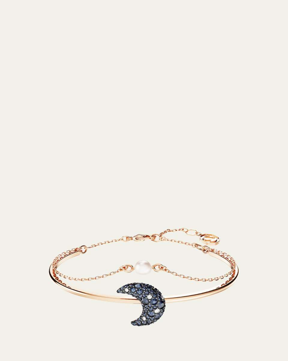Luna Rose Gold-Tone Crystal Moon and Pearly Double-Wrap Bracelet