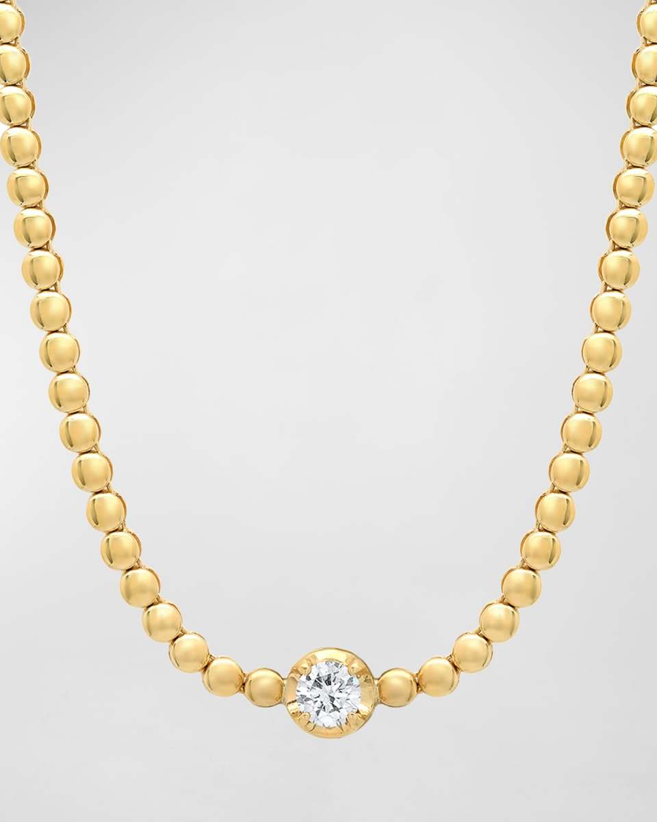 18k Gold Beaded Diamond Tennis Necklace