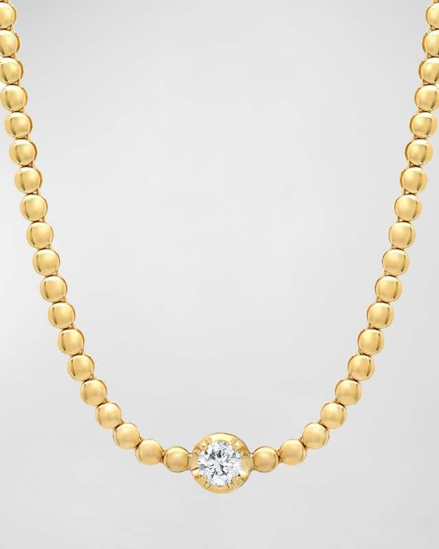 18k Gold Beaded Diamond Tennis Necklace