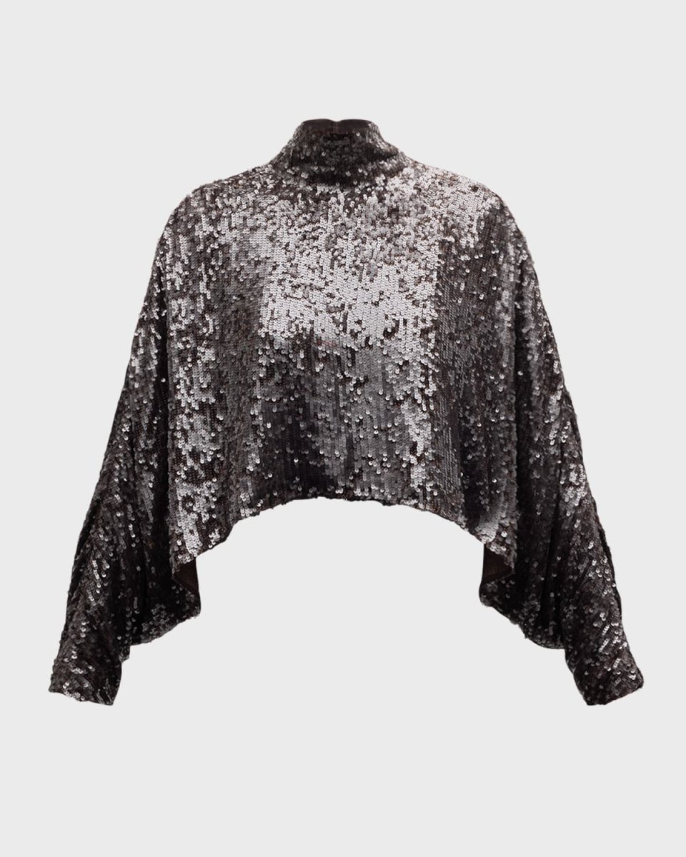 Sequined Long-Sleeve Crop Caftan Top