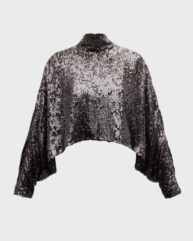 Sequined Long-Sleeve Crop Caftan Top