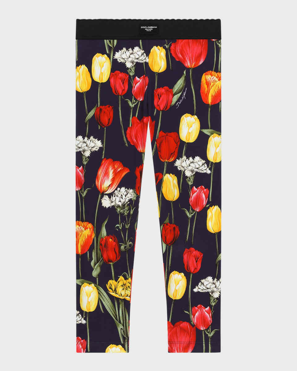 Girl's Tulip-Print Leggings, Size 4-
