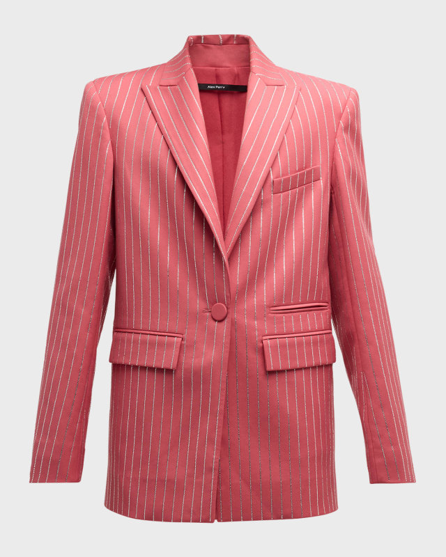 Crystal Pinstripe Single-Breasted Oversized Blazer