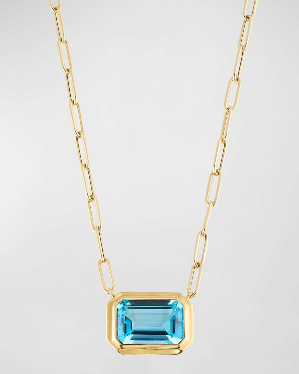 Manhattan 18K Yellow Gold East-West Blue Topaz Pendant Necklace